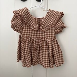 Rylee and Cru Brown Gingham Ruffled Baby/Toddler Top